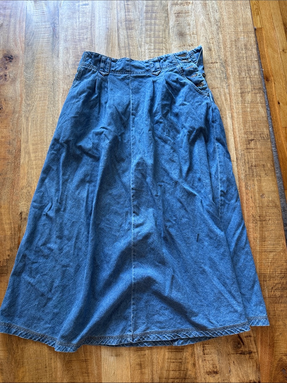 Eddie Bauer vintage 100% Blue Denim A-Line Midi Skirt EUC